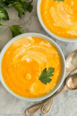 bowls of Creamy Carrot Soup