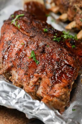 cooked Instant Pot Ribs in foil
