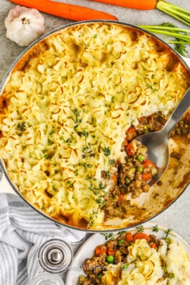 Shepherd’s Pie in the dish with a spoon