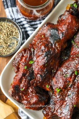 Country Style Ribs with sauce in a white dish