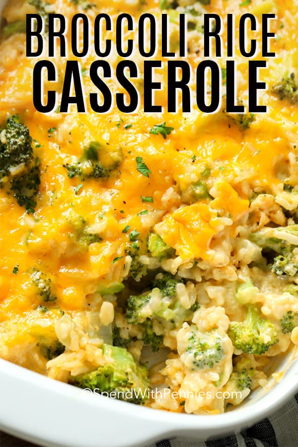 Close up of broccoli rice casserole.