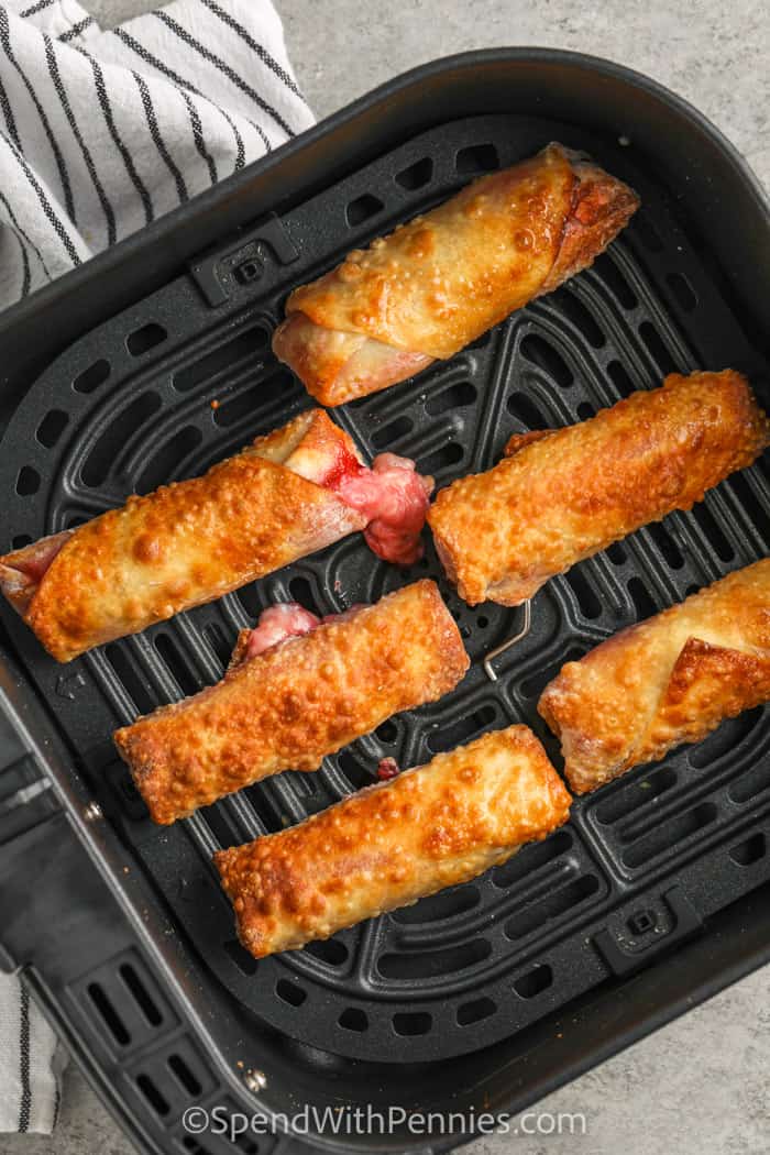 cooked Cherry Cheesecake Egg Rolls in the air fryer