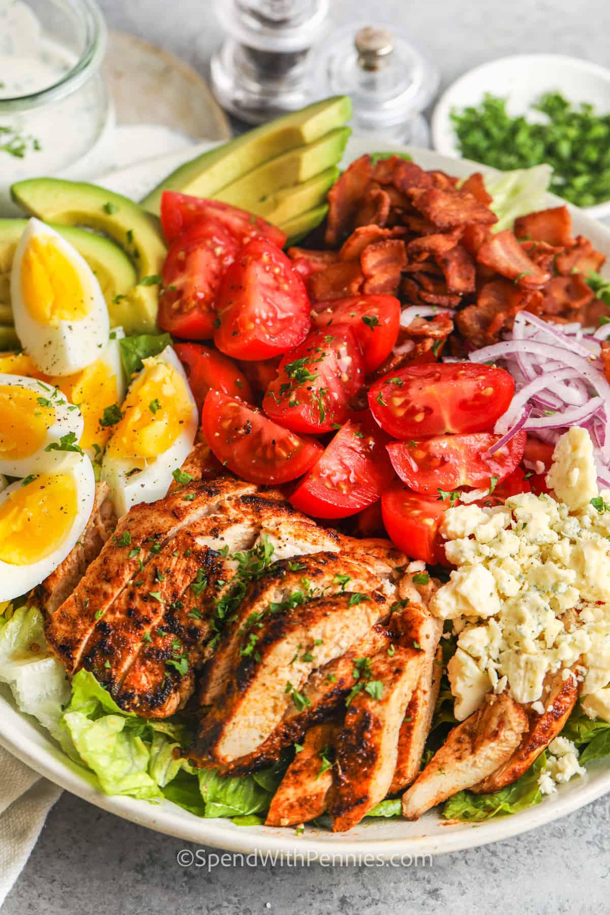 close up of Cobb Salad in a bowl