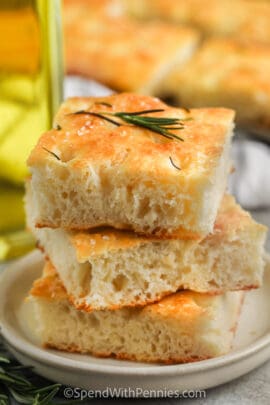 pile of Focaccia Bread on a plate