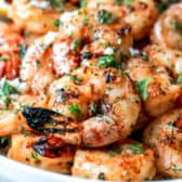 Garlic Grilled Shrimp in a bowl with parsley