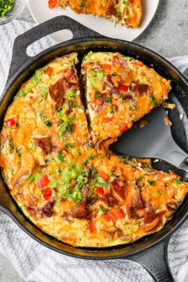 showing How to Make a Frittata by taking a slice out of the pan