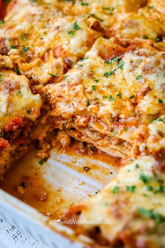 Easy Homemade Lasagna in a serving dish