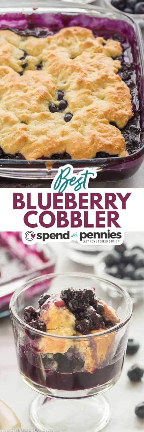 baked Blueberry Cobbler and plated with writing