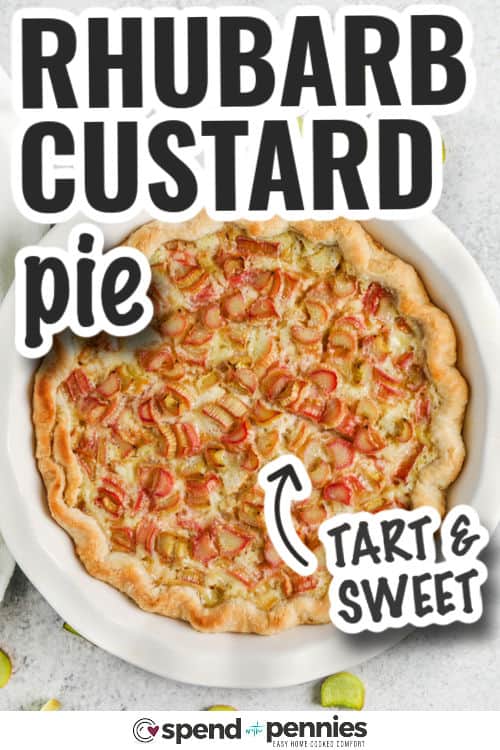 baked Rhubarb Custard Pie with a title
