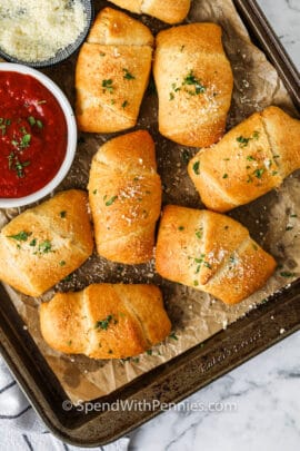 Pepperoni Pizza Crescent Rolls baked on a baking sheet