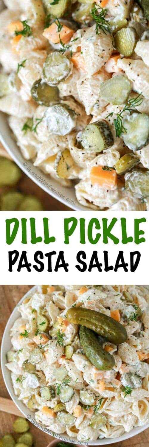 Dill PIckle Pasta Salad with wording