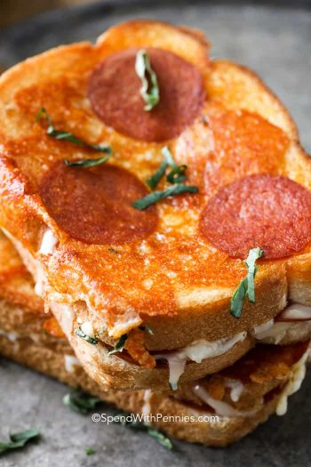 Pizza Grilled Cheese Sandwich with garnish