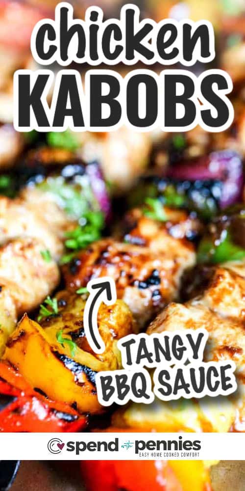 Hawaiian Chicken Kabobs with tangy bbq sauce and a title