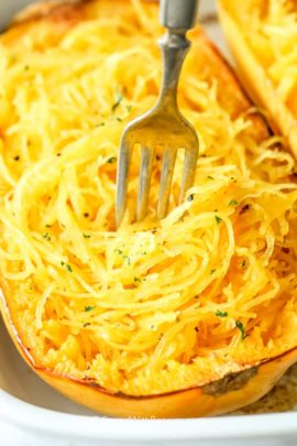 Baked Spaghetti Squash with a fork