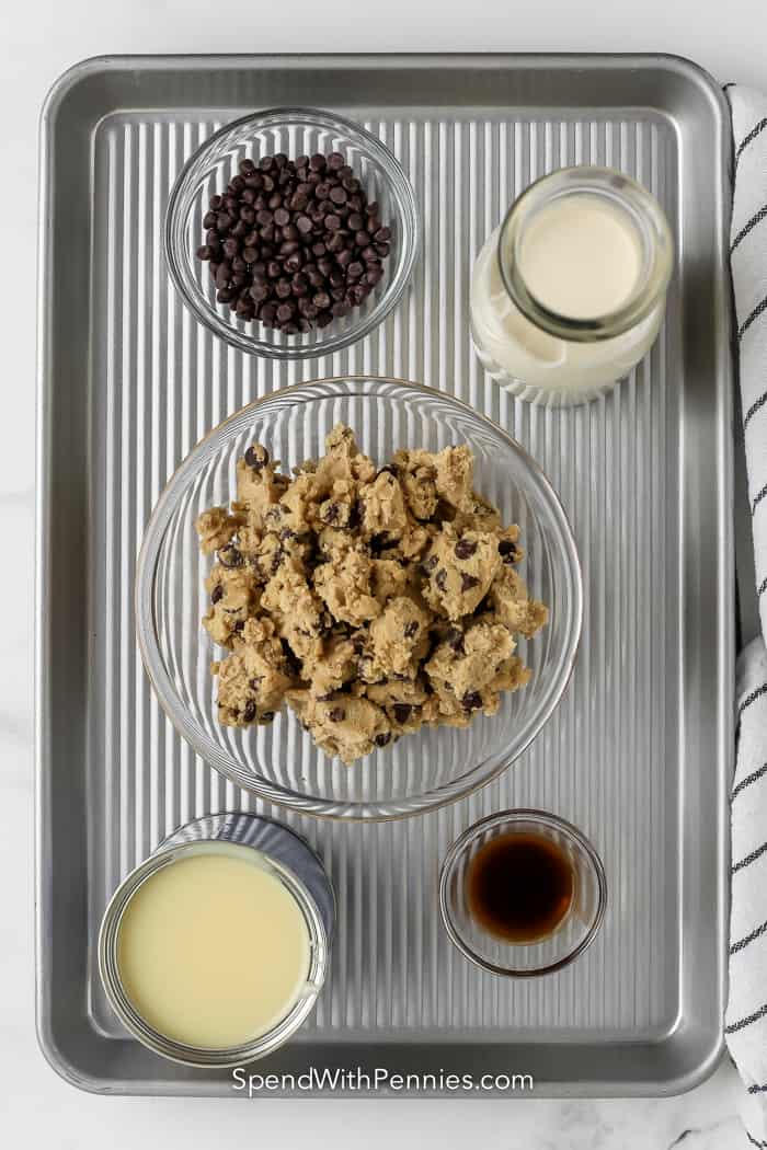 Ingredients assembled to make cookie dough ice cream